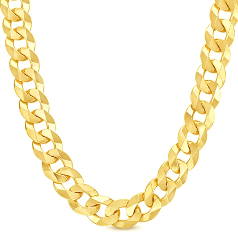 10K 14MM YELLOW GOLD SOLID CURB 18" CHAIN NECKLACE (AVAILABLE IN LENGTHS 7" - 30")