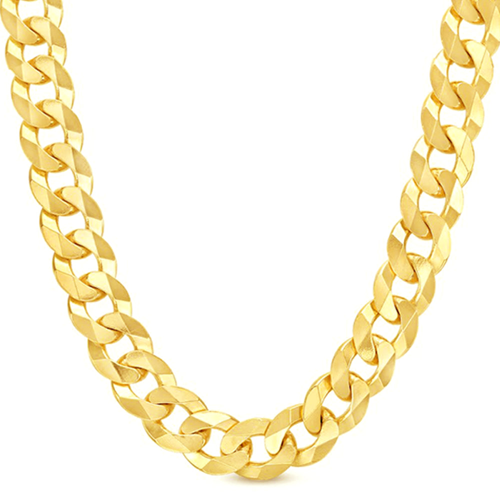 14K 14MM YELLOW GOLD SOLID CURB 26" CHAIN NECKLACE (AVAILABLE IN LENGTHS 7" - 30")