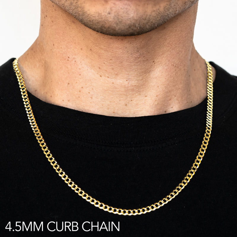 10K 4.5MM YELLOW GOLD HOLLOW CURB 22" CHAIN NECKLACE (AVAILABLE IN LENGTHS 7" - 30")