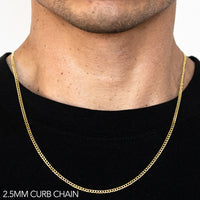 10K 2.5MM YELLOW GOLD HOLLOW CURB 30" CHAIN NECKLACE (AVAILABLE IN LENGTHS 7" - 30")