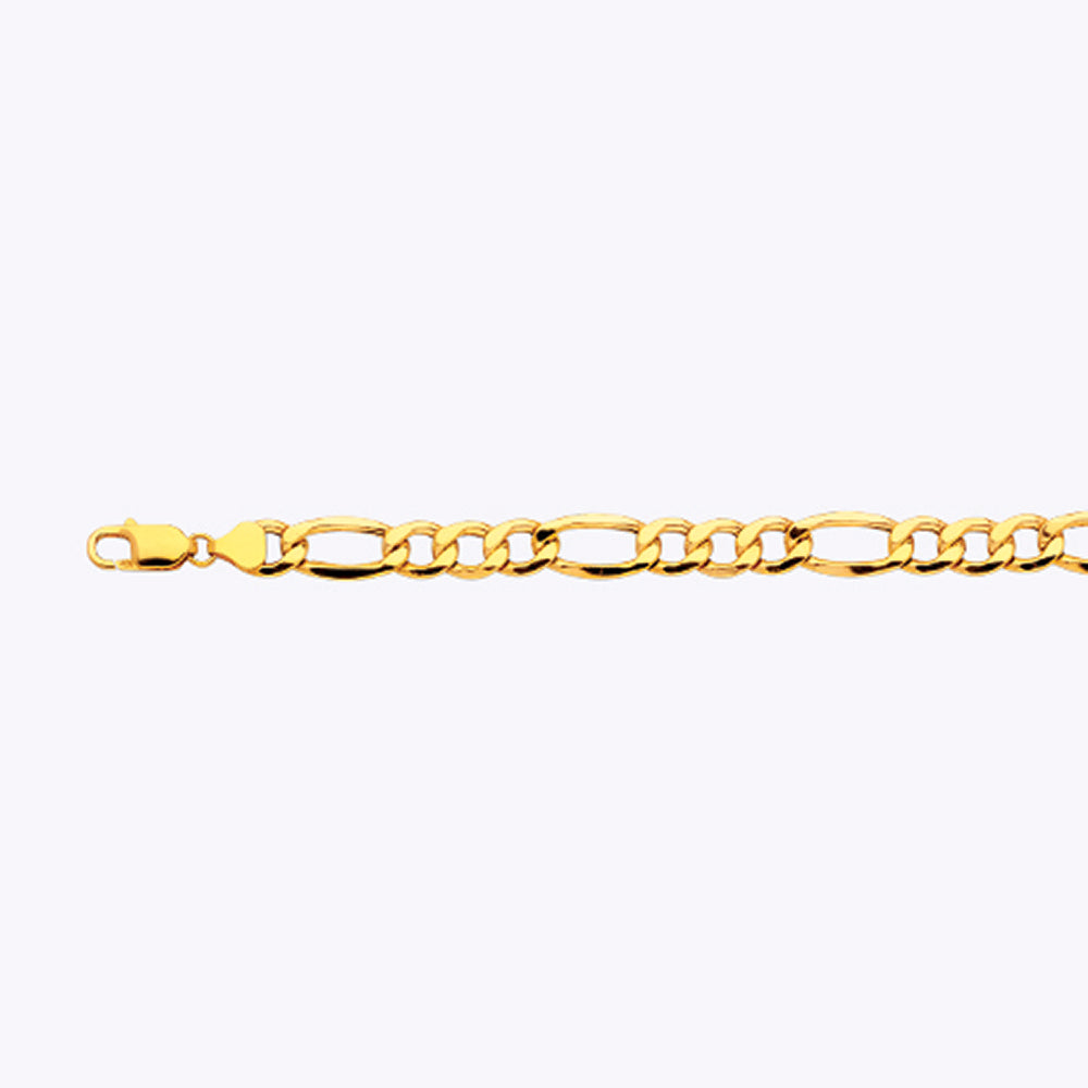 10K 9.5MM YELLOW GOLD HOLLOW FIGARO 9" CHAIN BRACELET (AVAILABLE IN LENGTHS 7" - 30")
