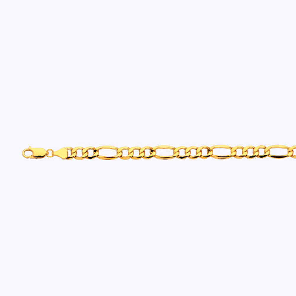 10K 7.5MM YELLOW GOLD HOLLOW FIGARO 8.5" CHAIN BRACELET (AVAILABLE IN LENGTHS 7" - 30")
