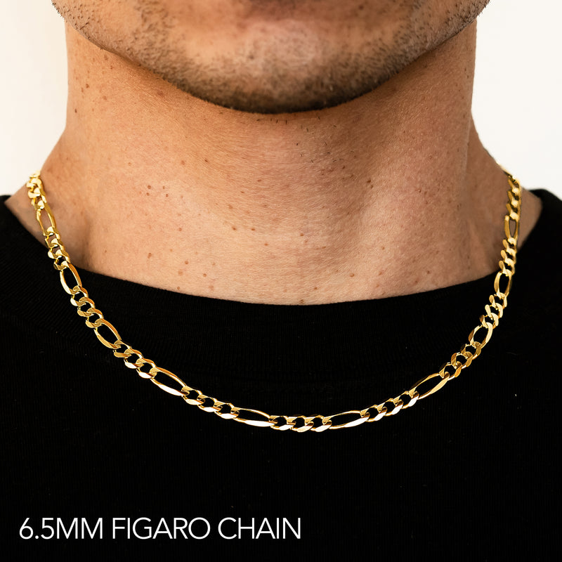 10K 6.5MM YELLOW GOLD HOLLOW FIGARO 16" CHAIN NECKLACE (AVAILABLE IN LENGTHS 7" - 30")