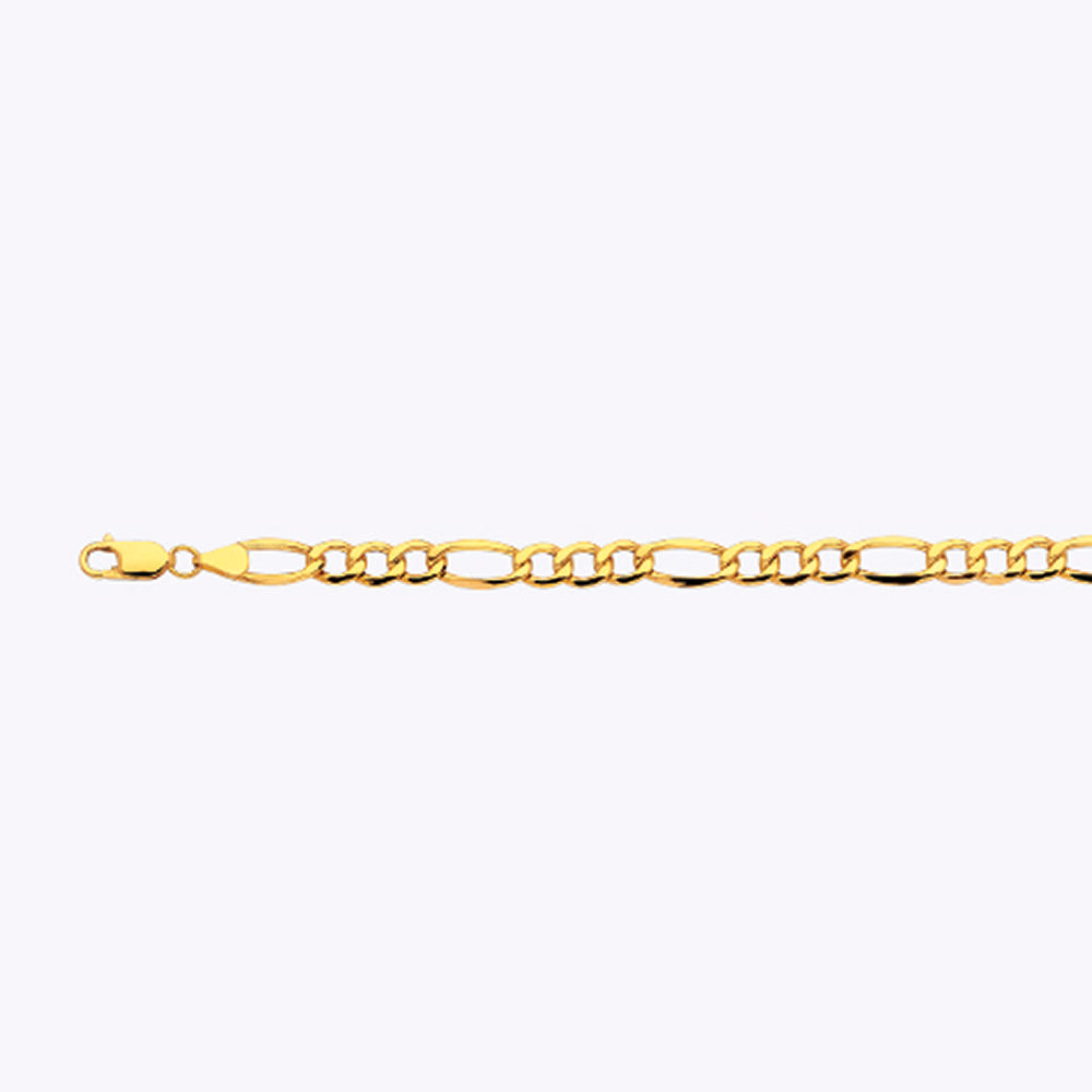 14K 6.5MM YELLOW GOLD HOLLOW FIGARO 8.5" CHAIN BRACELET (AVAILABLE IN LENGTHS 7" - 30")