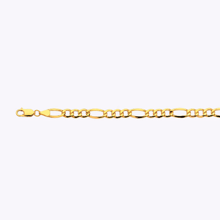 14K 6.5MM YELLOW GOLD HOLLOW FIGARO 8" CHAIN BRACELET (AVAILABLE IN LENGTHS 7" - 30")