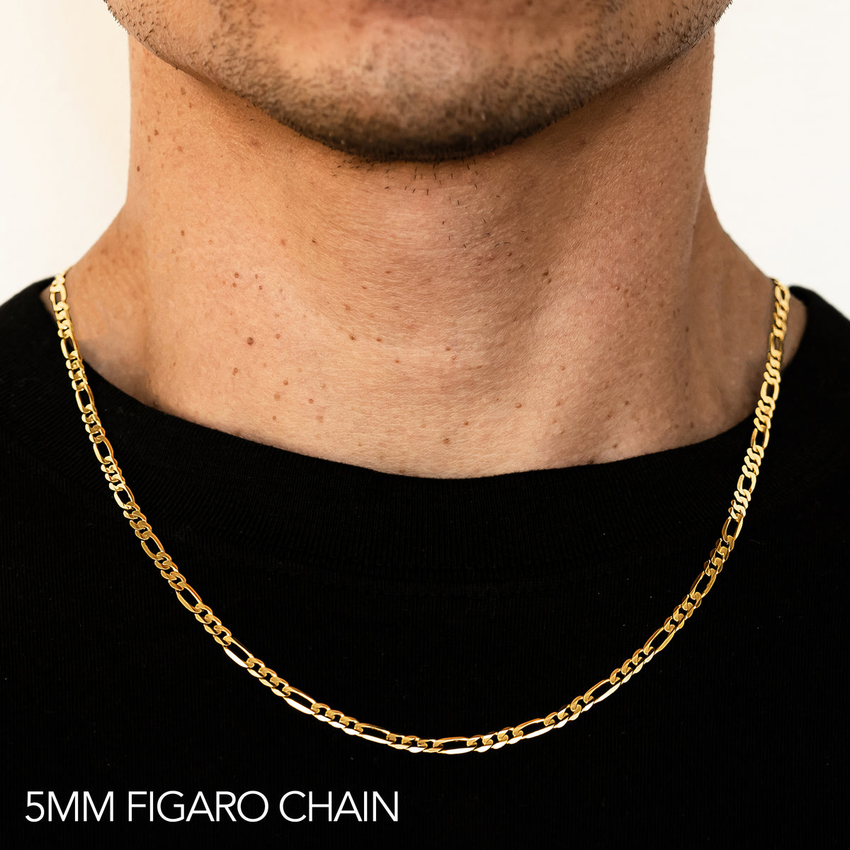 10K 5MM YELLOW GOLD HOLLOW FIGARO 16" CHAIN NECKLACE (AVAILABLE IN LENGTHS 7" - 30")