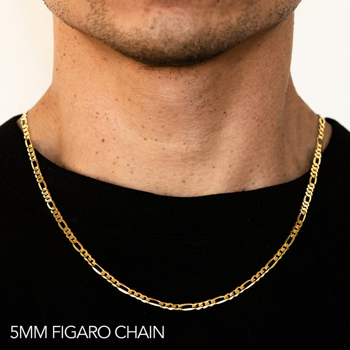 10K 5MM YELLOW GOLD HOLLOW FIGARO 16" CHAIN NECKLACE (AVAILABLE IN LENGTHS 7" - 30")