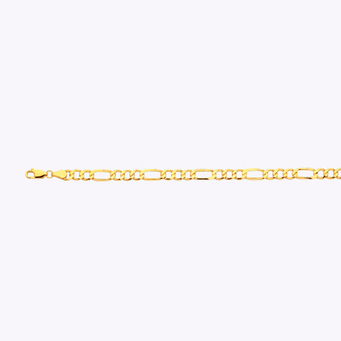 10K 5MM YELLOW GOLD HOLLOW FIGARO 7.5" CHAIN BRACELET (AVAILABLE IN LENGTHS 7" - 30")