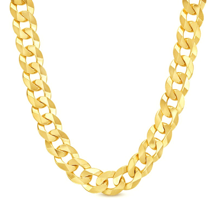 10K 13MM YELLOW GOLD SOLID CURB 16" CHAIN NECKLACE (AVAILABLE IN LENGTHS 7" - 30")