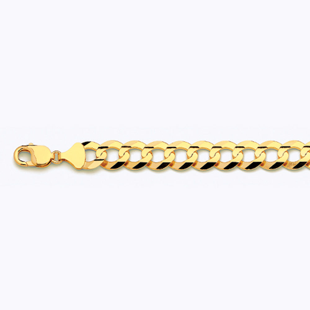 10K 13MM YELLOW GOLD SOLID CURB 7" CHAIN BRACELET (AVAILABLE IN LENGTHS 7" - 30")