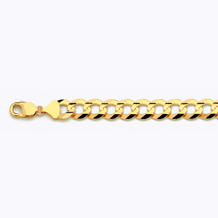 10K 13MM YELLOW GOLD SOLID CURB 7" CHAIN BRACELET (AVAILABLE IN LENGTHS 7" - 30")