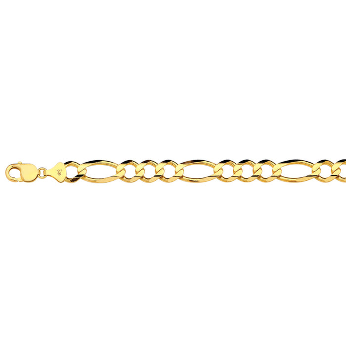 14K 12MM YELLOW GOLD SOLID FIGARO 9" CHAIN BRACELET (AVAILABLE IN LENGTHS 7" - 30")