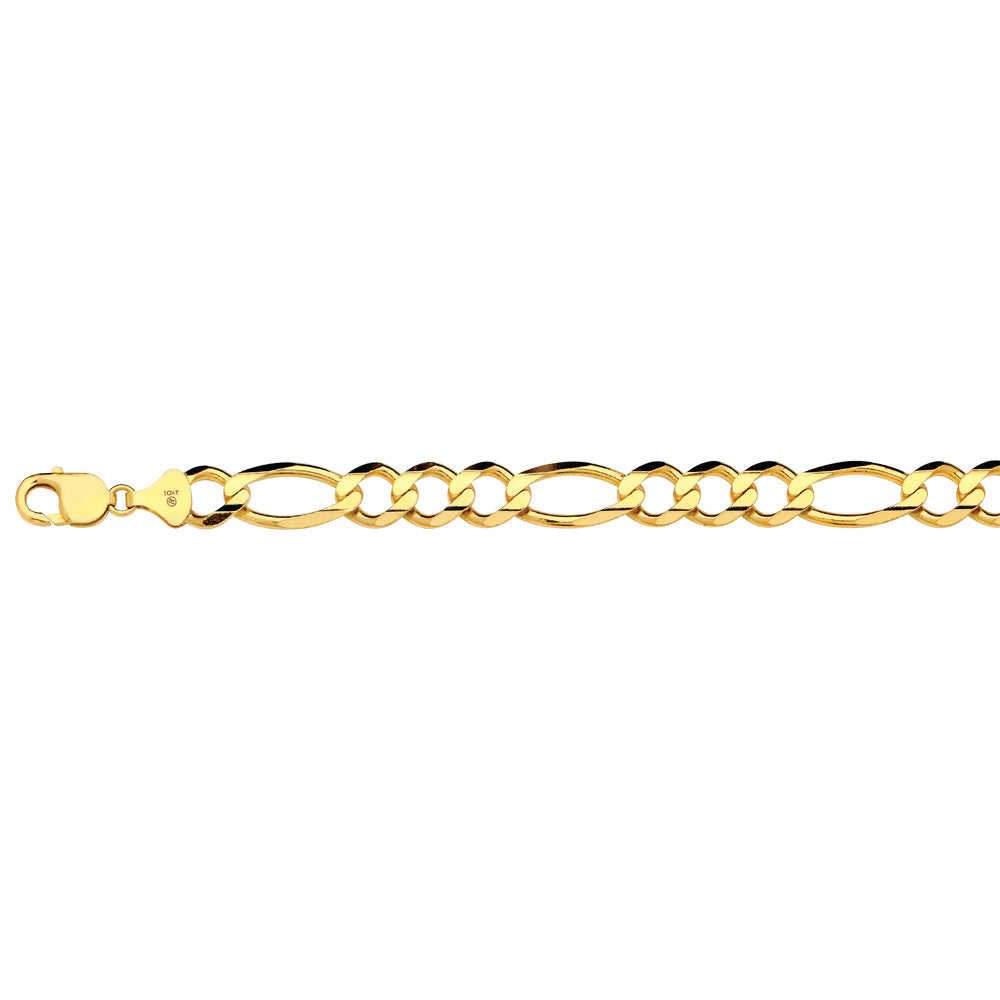 14K 12MM YELLOW GOLD SOLID FIGARO 7" CHAIN BRACELET (AVAILABLE IN LENGTHS 7" - 30")