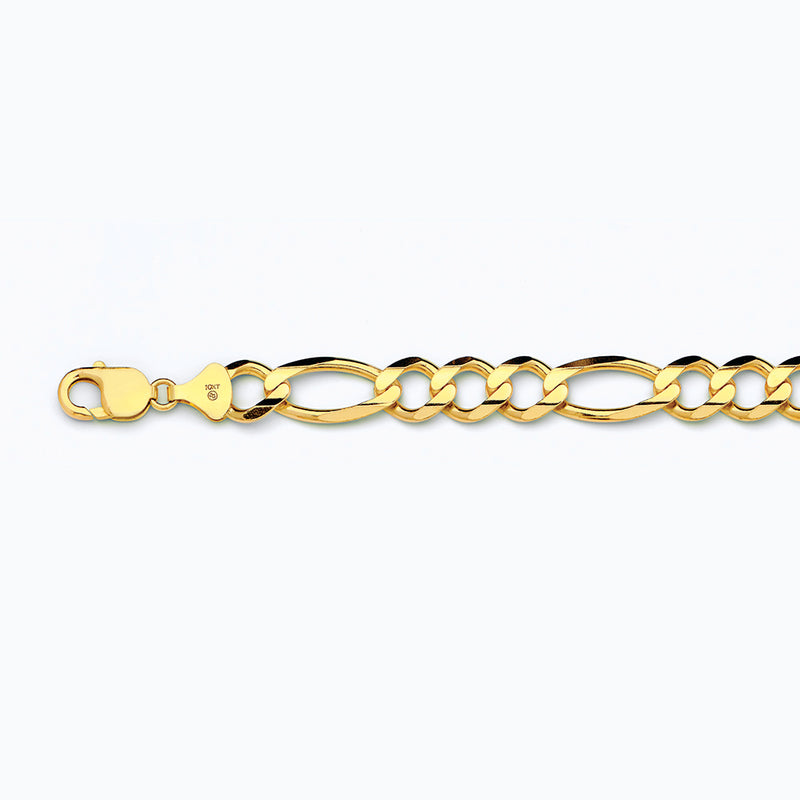 10K 12MM YELLOW GOLD SOLID FIGARO 8.5" CHAIN BRACELET (AVAILABLE IN LENGTHS 7" - 30")