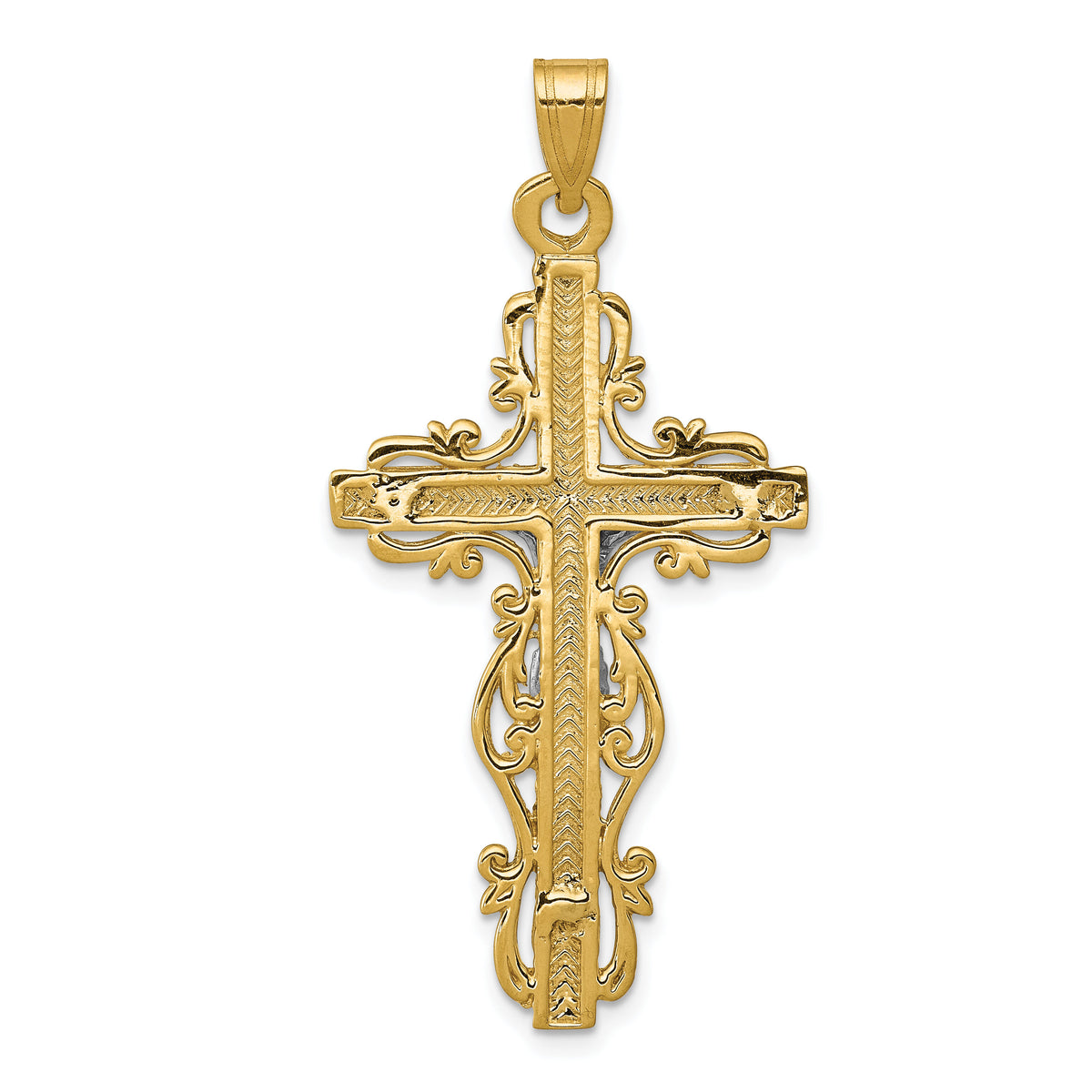 10k Two-tone Diamond-cut Crucifix Pendant-10C2005