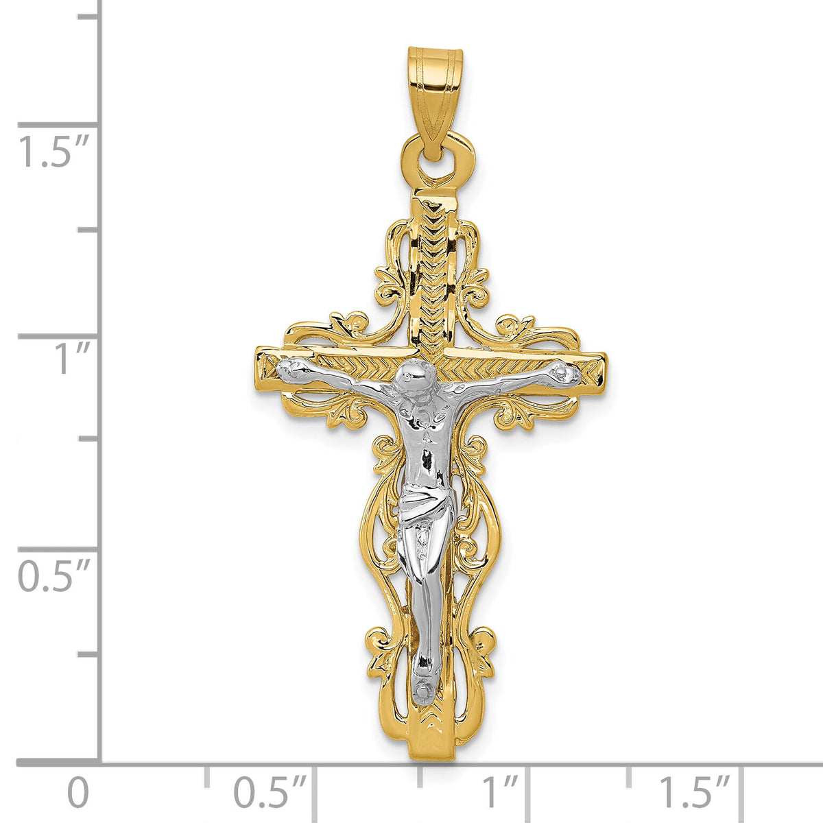 10k Two-tone Diamond-cut Crucifix Pendant-10C2005