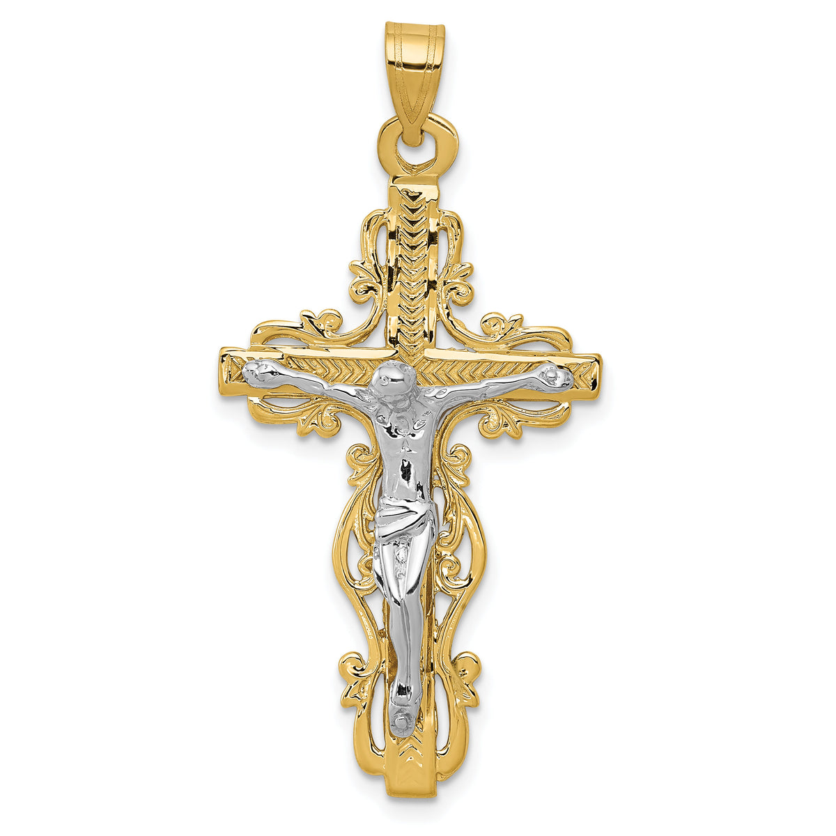 10k Two-tone Diamond-cut Crucifix Pendant-10C2005