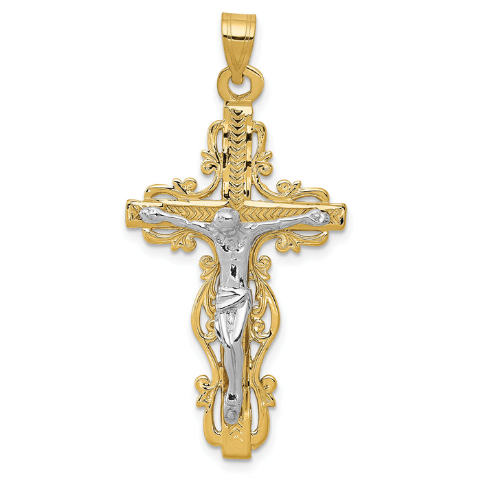 10k Two-tone Diamond-cut Crucifix Pendant-10C2005