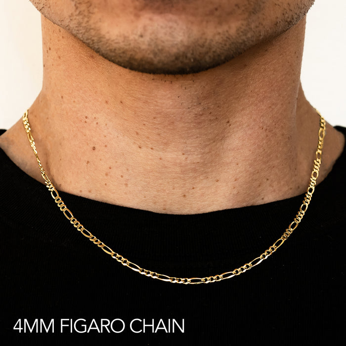 10K 4MM YELLOW GOLD HOLLOW FIGARO 16" CHAIN NECKLACE (AVAILABLE IN LENGTHS 7" - 30")