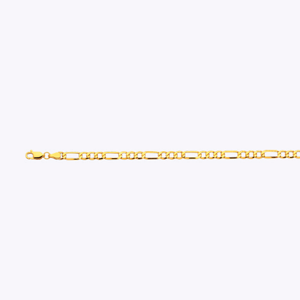 14K 4MM YELLOW GOLD HOLLOW FIGARO 22" CHAIN NECKLACE (AVAILABLE IN LENGTHS 7" - 30")