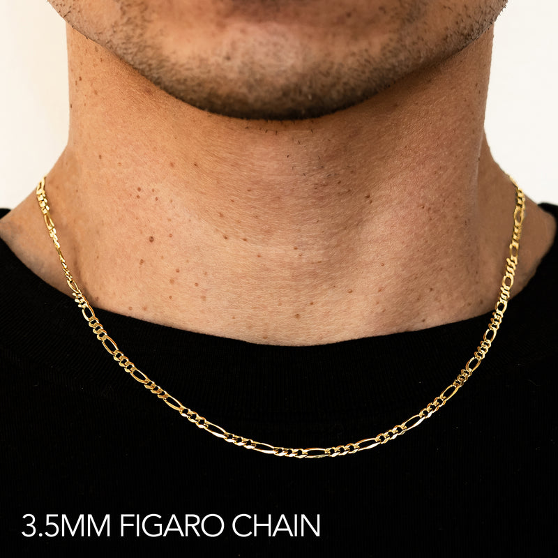 10K 3.5MM YELLOW GOLD HOLLOW FIGARO 30" CHAIN NECKLACE (AVAILABLE IN LENGTHS 7" - 30")