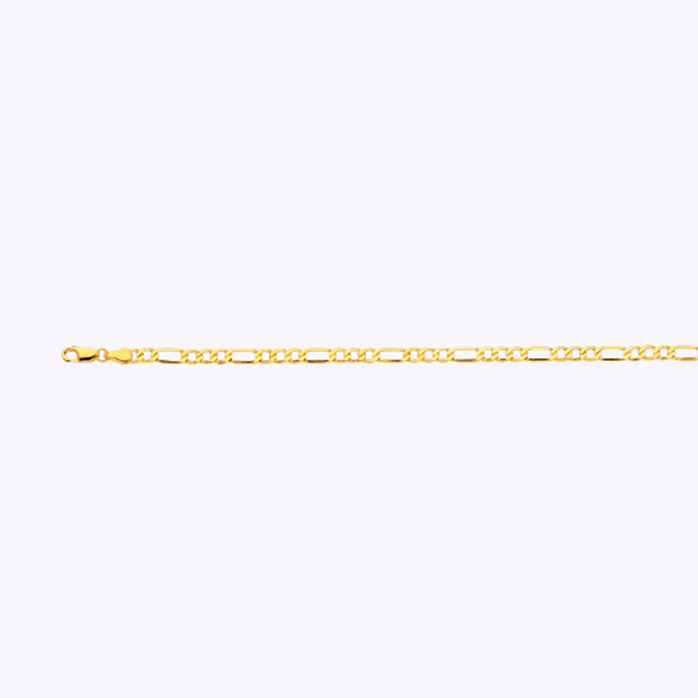 10K 3.5MM YELLOW GOLD HOLLOW FIGARO 8.5" CHAIN BRACELET (AVAILABLE IN LENGTHS 7" - 30")