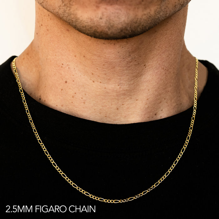 10K 2.5MM YELLOW GOLD HOLLOW FIGARO 18" CHAIN NECKLACE (AVAILABLE IN LENGTHS 7" - 30")