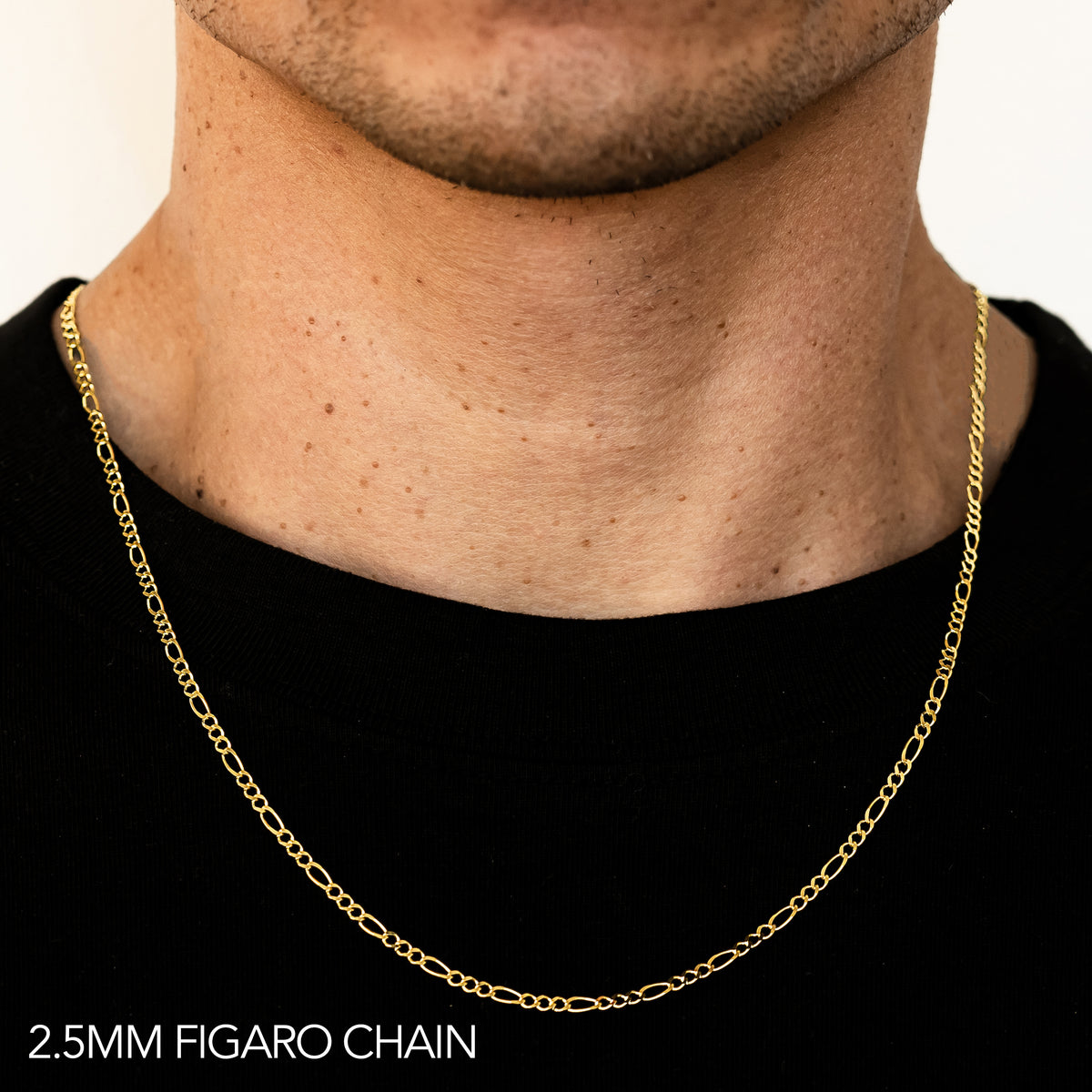 10K 2.5MM YELLOW GOLD HOLLOW FIGARO 20" CHAIN NECKLACE (AVAILABLE IN LENGTHS 7" - 30")