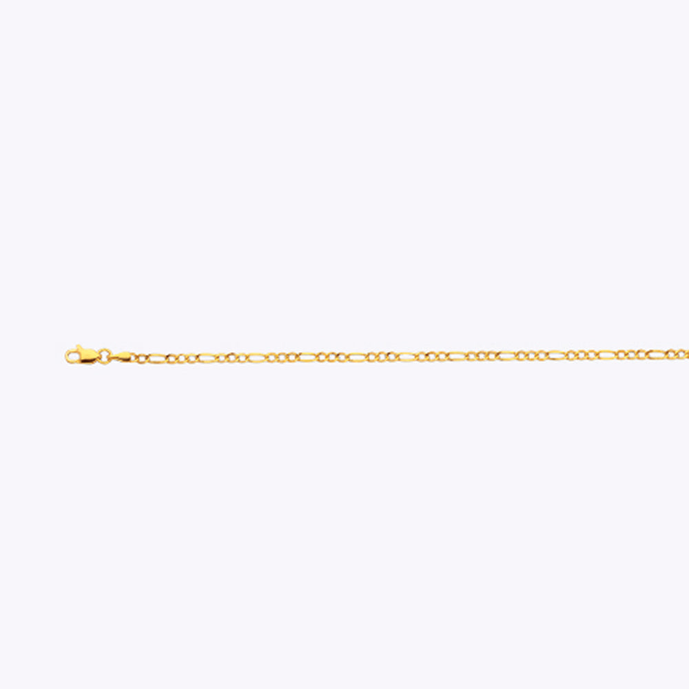 14K 2.5MM YELLOW GOLD HOLLOW FIGARO 7.5" CHAIN BRACELET (AVAILABLE IN LENGTHS 7" - 30")