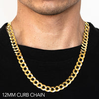 10K 12MM YELLOW GOLD SOLID CURB 20" CHAIN NECKLACE (AVAILABLE IN LENGTHS 7" - 30")