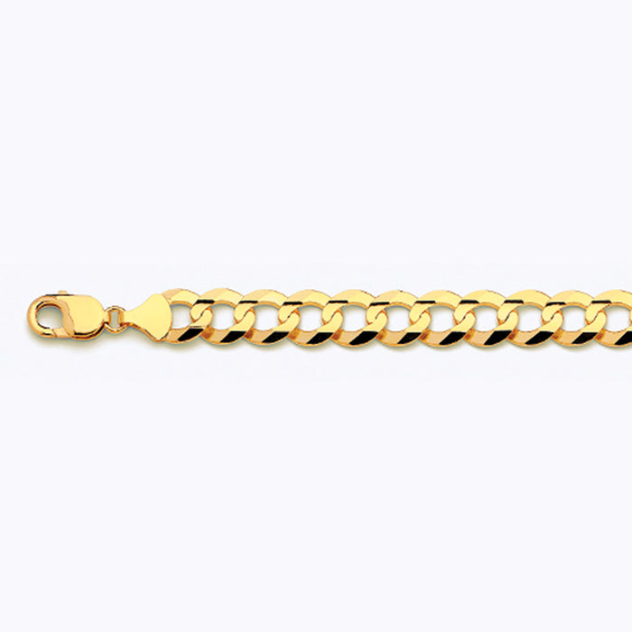 10K 12MM YELLOW GOLD SOLID CURB 7" CHAIN BRACELET (AVAILABLE IN LENGTHS 7" - 30")