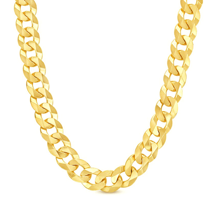 14K 12MM YELLOW GOLD SOLID CURB 28" CHAIN NECKLACE (AVAILABLE IN LENGTHS 7" - 30")