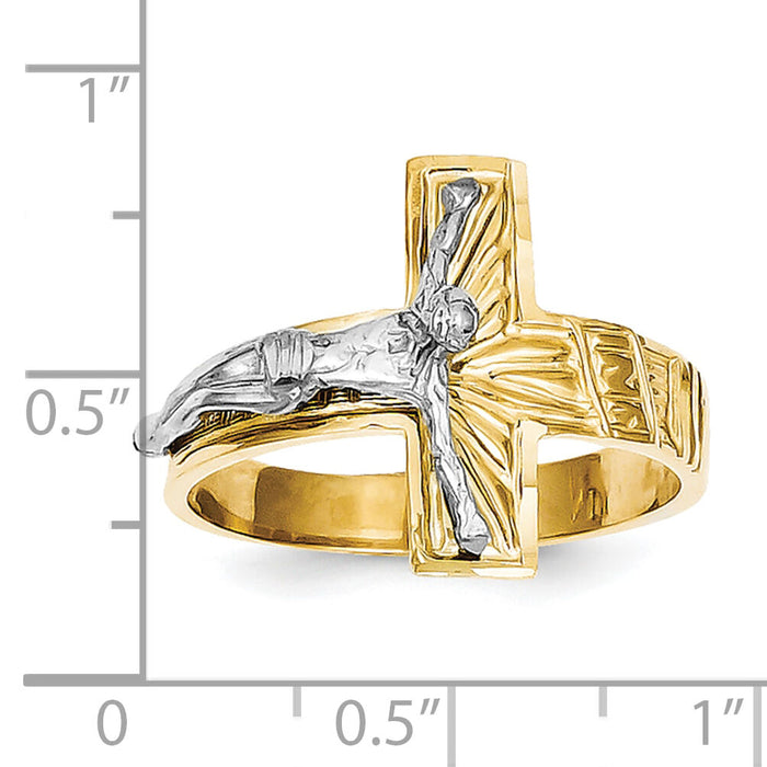 10k Two-tone Polished & Diamond-Cut Mens Crucifix Ring-10C2118