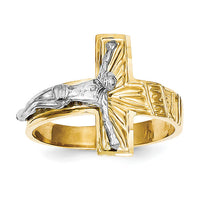 10k Two-tone Polished & Diamond-Cut Mens Crucifix Ring-10C2118