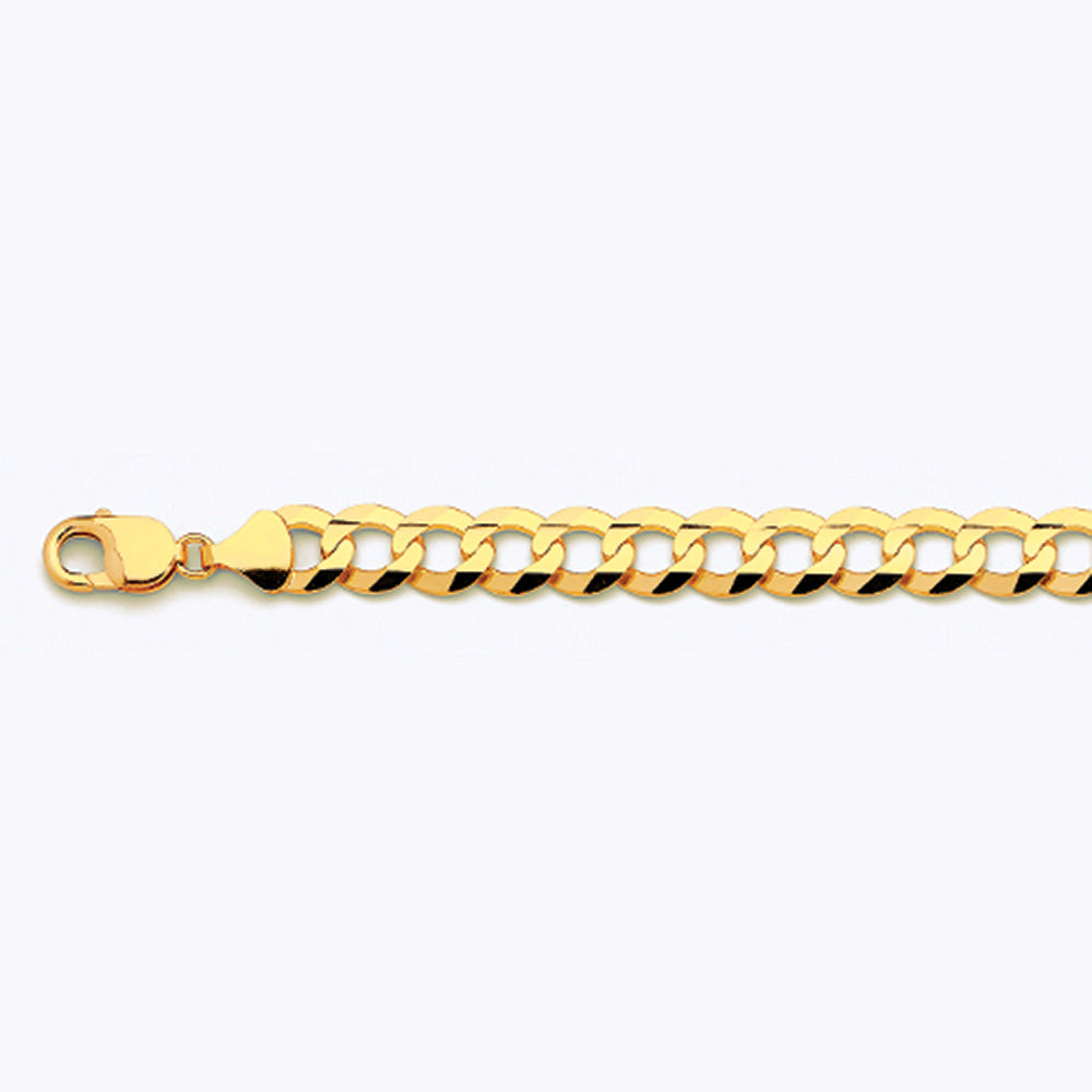 10K 11MM YELLOW GOLD SOLID CURB 7" CHAIN BRACELET (AVAILABLE IN LENGTHS 7" - 30")