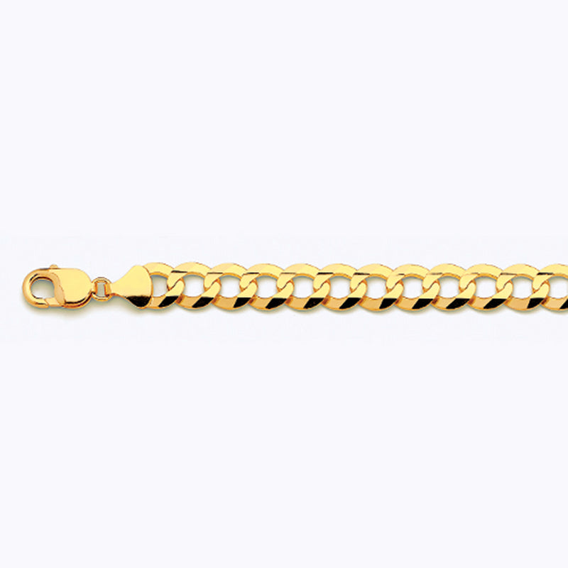 10K 11MM YELLOW GOLD SOLID CURB 7" CHAIN BRACELET (AVAILABLE IN LENGTHS 7" - 30")