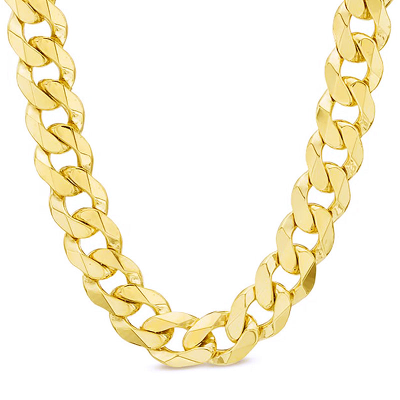 10K 11MM YELLOW GOLD SOLID CURB 18" CHAIN NECKLACE (AVAILABLE IN LENGTHS 7" - 30")