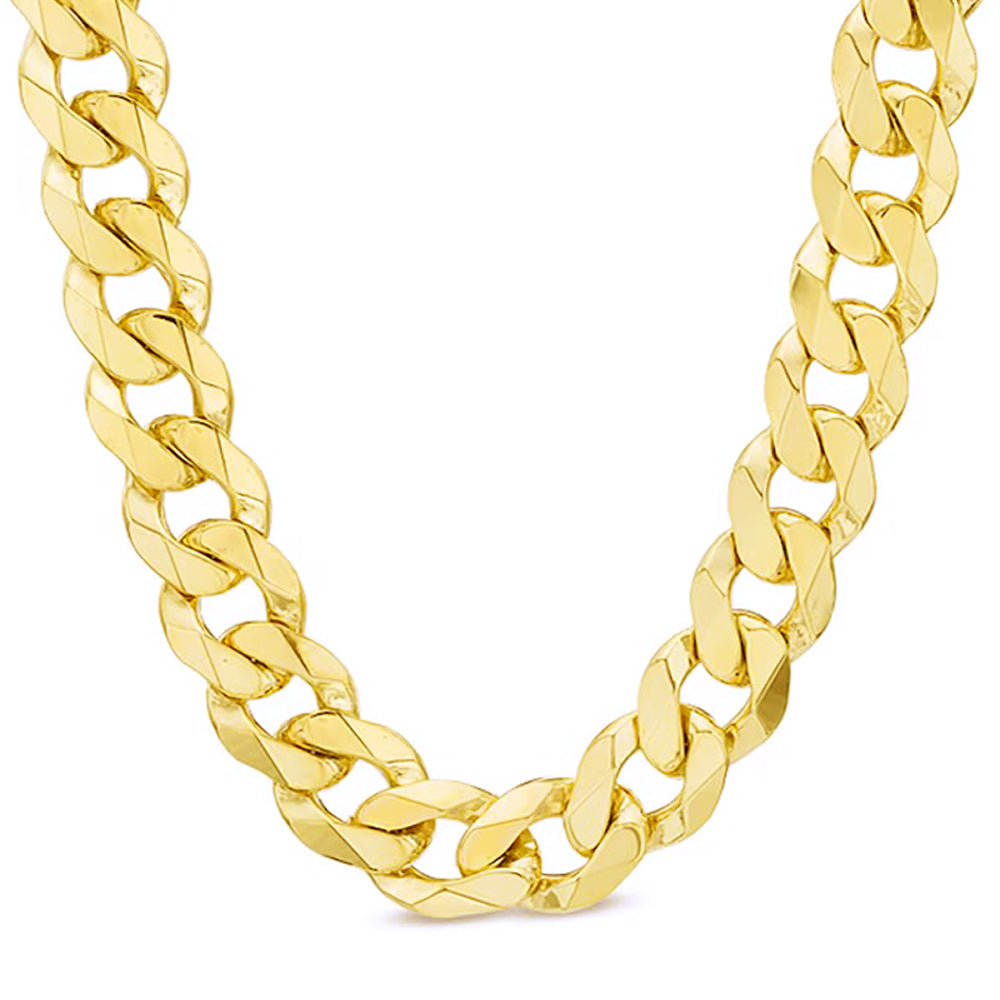 14K 11MM YELLOW GOLD SOLID CURB 28" CHAIN NECKLACE (AVAILABLE IN LENGTHS 7" - 30")