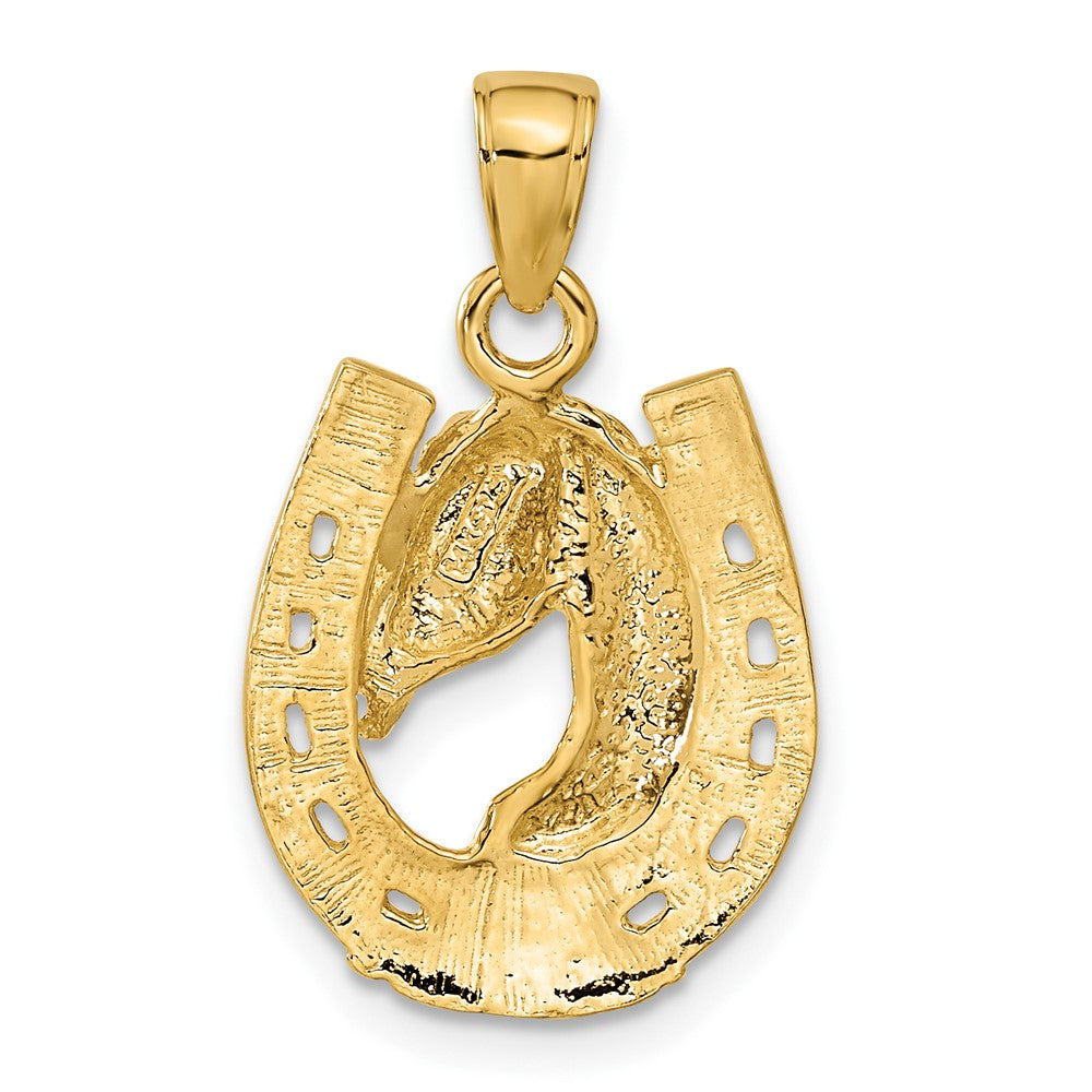 10k Solid Polished Horse Head in Horseshoe Pendant-10C2201