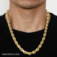 10K 10MM YELLOW GOLD DC HOLLOW ROPE 18" CHAIN NECKLACE (AVAILABLE IN LENGTHS 7" - 30")