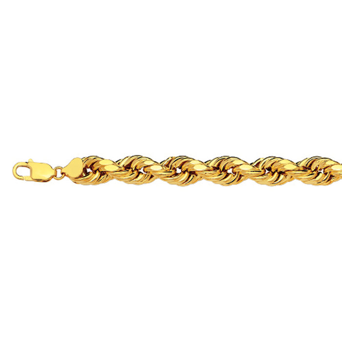 10K 10MM YELLOW GOLD DC HOLLOW ROPE 9" CHAIN BRACELET (AVAILABLE IN LENGTHS 7" - 30")