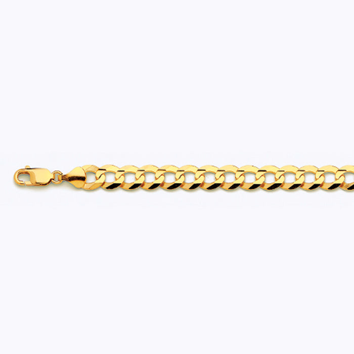 14K 9.5MM YELLOW GOLD SOLID CURB 8" CHAIN BRACELET (AVAILABLE IN LENGTHS 7" - 30")