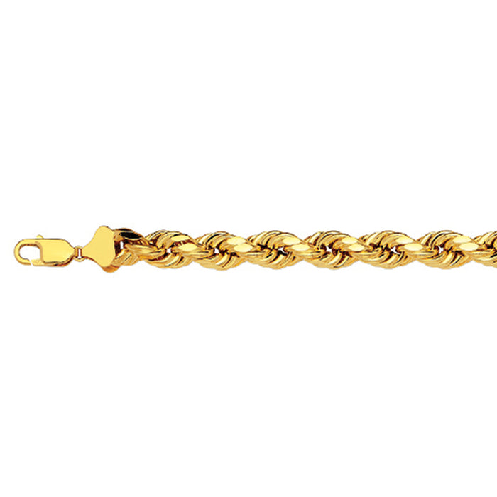 10K 7MM YELLOW GOLD DC HOLLOW ROPE 22" CHAIN NECKLACE (AVAILABLE IN LENGTHS 7" - 30")