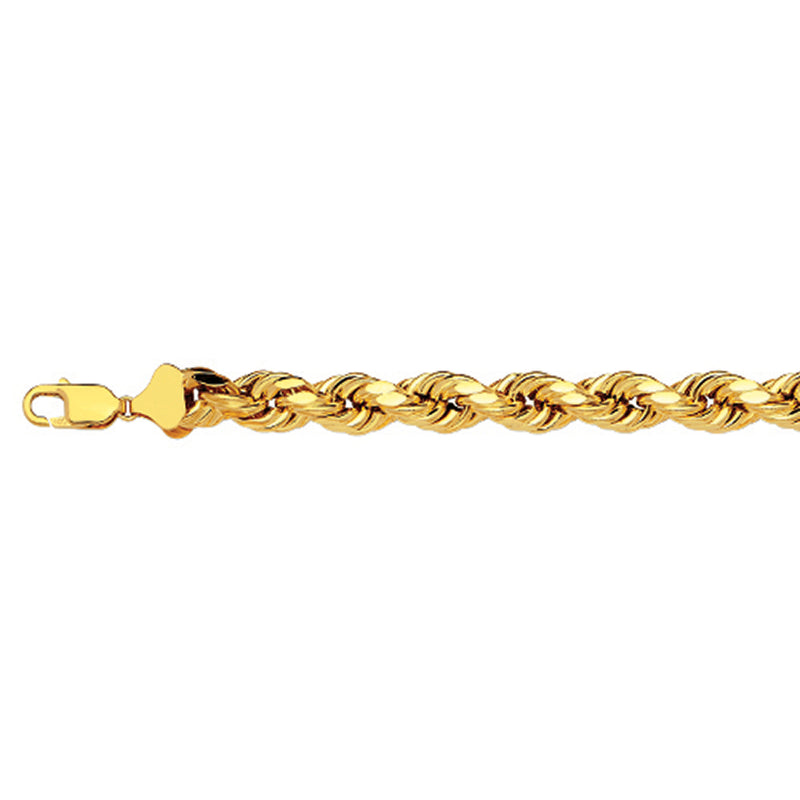 14K 7MM YELLOW GOLD DC HOLLOW ROPE 24" CHAIN NECKLACE (AVAILABLE IN LENGTHS 7" - 30")