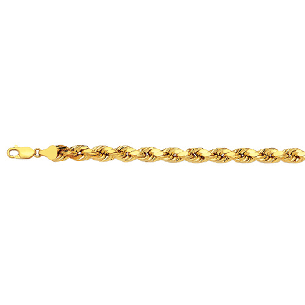 14K 5MM YELLOW GOLD DC HOLLOW ROPE 30" CHAIN NECKLACE (AVAILABLE IN LENGTHS 7" - 30")