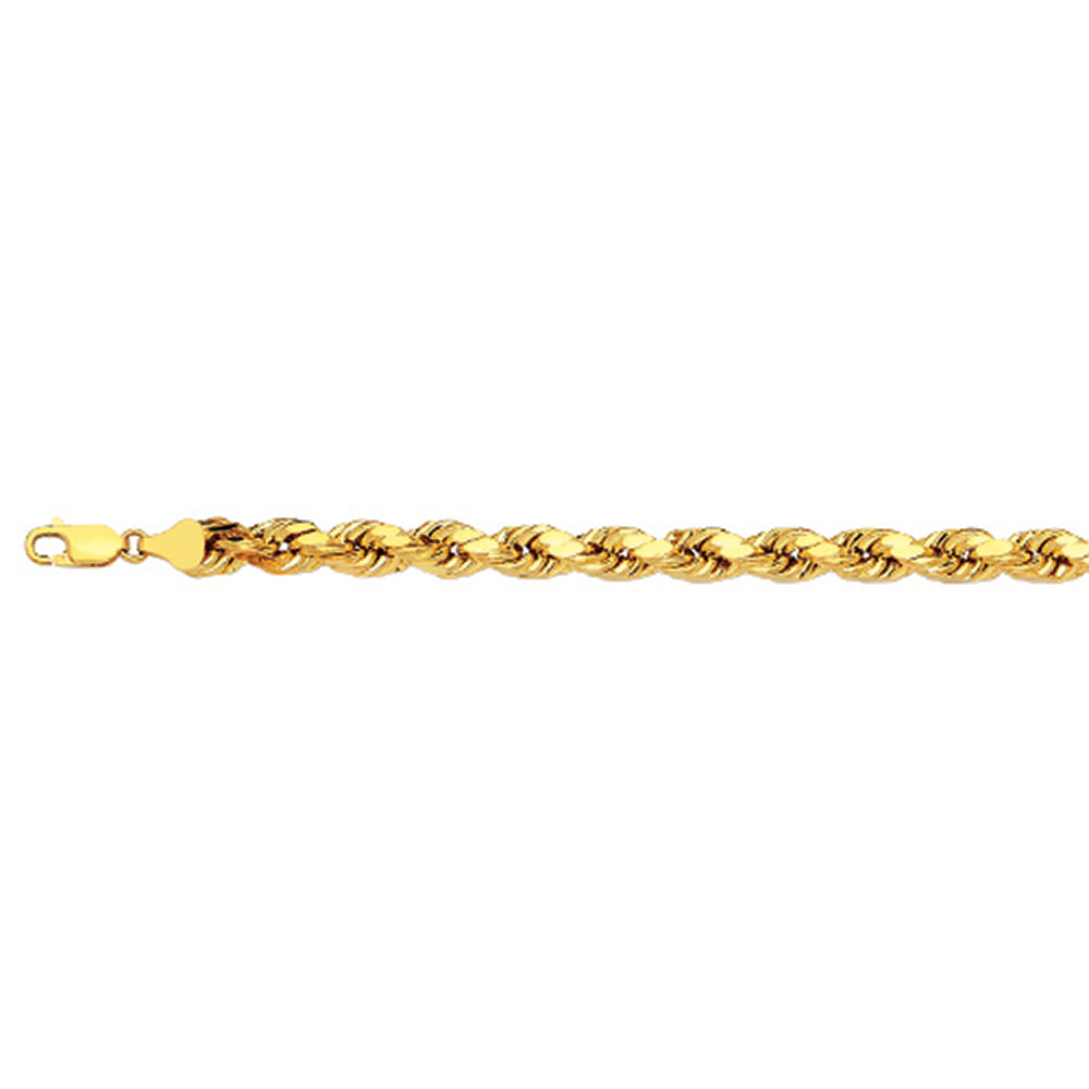 10K 5MM YELLOW GOLD DC HOLLOW ROPE 8.5" CHAIN BRACELET (AVAILABLE IN LENGTHS 7" - 30")