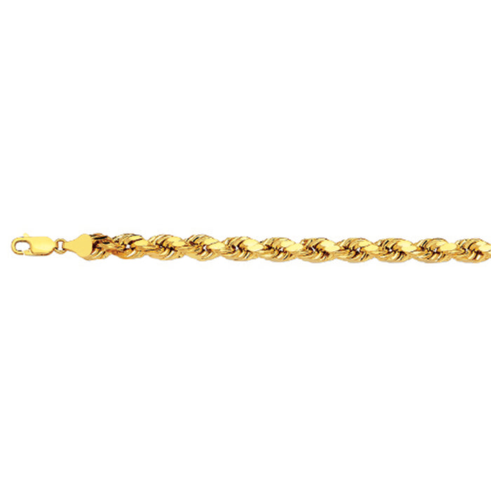 10K 5MM YELLOW GOLD DC HOLLOW ROPE 8" CHAIN BRACELET (AVAILABLE IN LENGTHS 7" - 30")