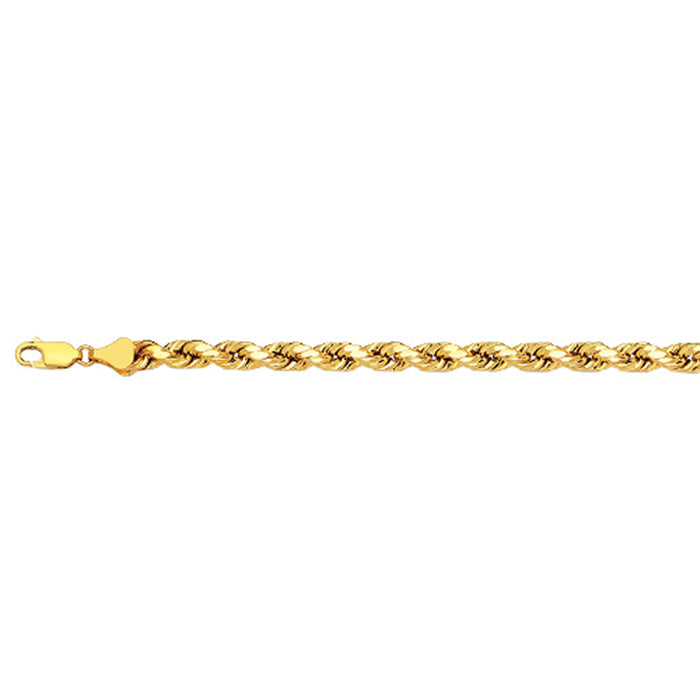 10K 4MM YELLOW GOLD DC HOLLOW ROPE 7" CHAIN BRACELET (AVAILABLE IN LENGTHS 7" - 30")