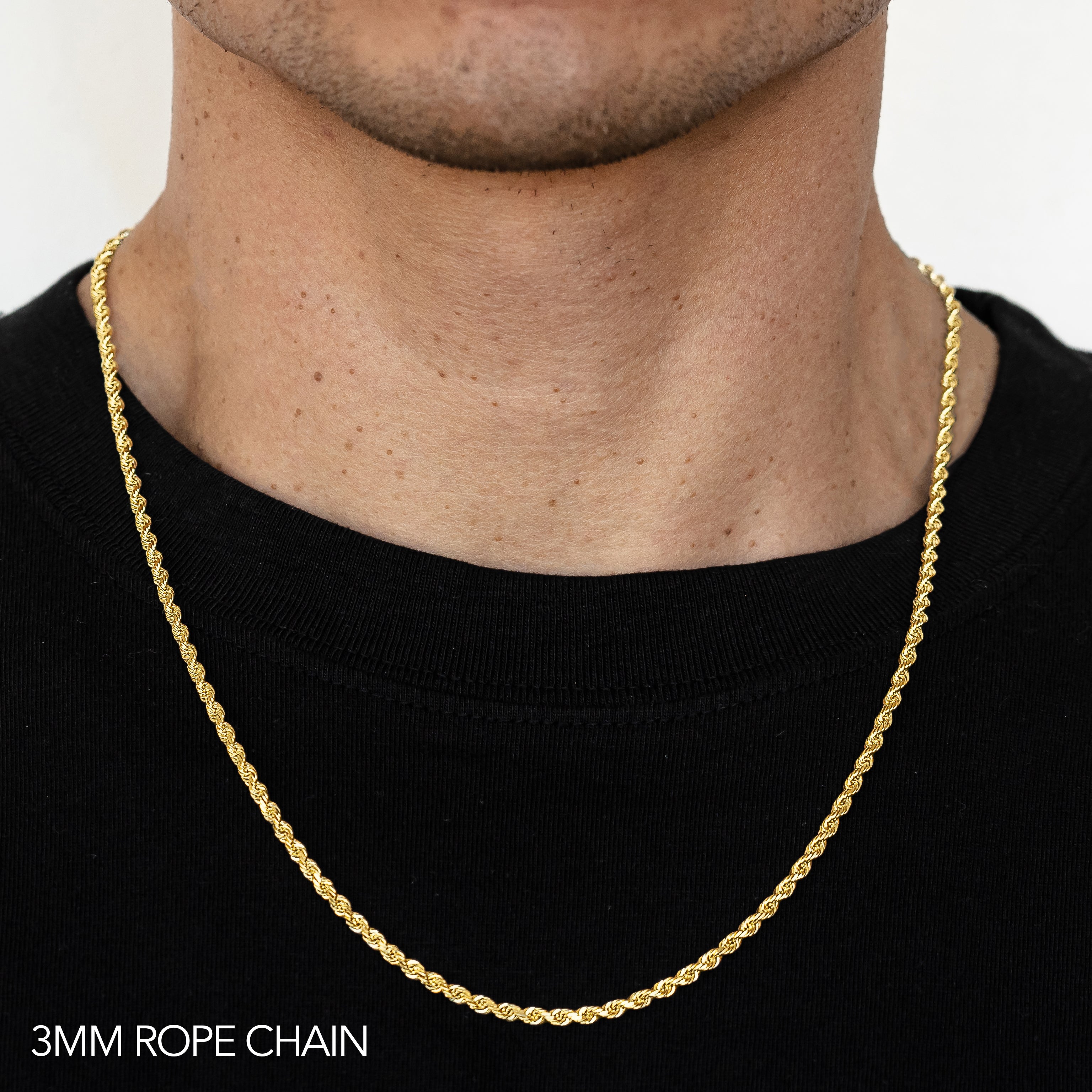 10k Gold 3mm Rope Chain top Necklace 16 Inch