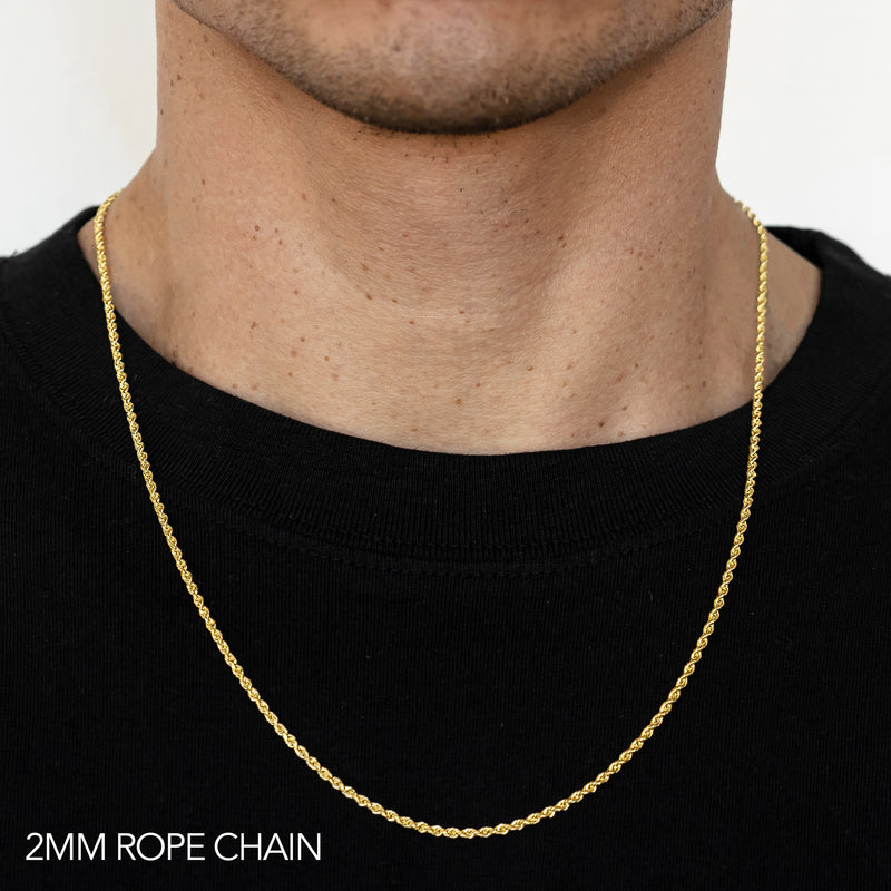 10K 2MM YELLOW GOLD DC HOLLOW ROPE 22" CHAIN NECKLACE (AVAILABLE IN LENGTHS 7" - 30")